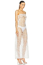 Sid Neigum Sheer Floral Embroidered Strapless Dress in White, view 2, click to view large image.