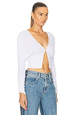 Sid Neigum Cropped Knife X Box Pleated Cardigan in White, view 2, click to view large image.