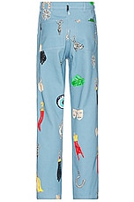 Sky High Farm Workwear Unisex Charm Print Denim Pants Woven in BLUE, view 2, click to view large image.