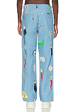Sky High Farm Workwear Unisex Charm Print Denim Pants Woven in BLUE, view 4, click to view large image.
