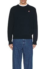 Sky High Farm Workwear Perennial Logo Crewneck Sweater in Navy, view 4, click to view large image.