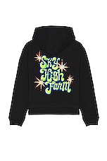 Sky High Farm Workwear Unisex Ally Bo Perennials Printed Hoodie Knit in BLACK, view 1, click to view large image.
