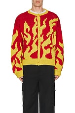 Sky High Farm Workwear Flame Hand Knit Cardigan in Red, view 3, click to view large image.