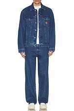 Sky High Farm Workwear Perennial Logo Denim Trucker Jacket in Blue, view 5, click to view large image.