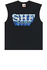 Sky High Farm Workwear Sand Sleeveless T Shirt in Black, view 1, click to view large image.
