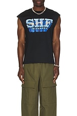 Sky High Farm Workwear Sand Sleeveless T Shirt in Black, view 3, click to view large image.