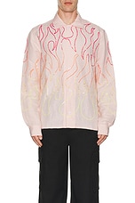 Sky High Farm Workwear Flame Embroidered Shirt in Pink, view 4, click to view large image.