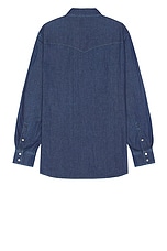 Sky High Farm Workwear Perennial Logo Denim Shirt in Blue, view 2, click to view large image.
