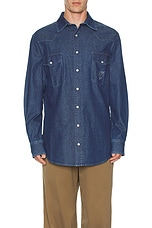 Sky High Farm Workwear Perennial Logo Denim Shirt in Blue, view 4, click to view large image.