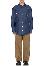 Sky High Farm Workwear Perennial Logo Denim Shirt in Blue, view 5, click to view large image.