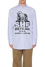 Sky High Farm Workwear Chicken Button Down Shirt in Blue, view 4, click to view large image.