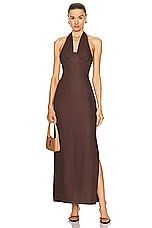 SIR. Affogato Halter Midi Dress in Chocolate, view 1, click to view large image.