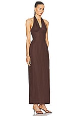 SIR. Affogato Halter Midi Dress in Chocolate, view 2, click to view large image.
