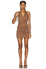 SIR. Alba Halter Mini Dress in Mocha, view 4, click to view large image.