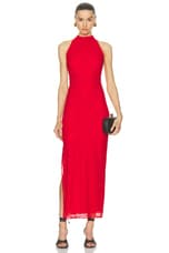 SIR. Jacques Mesh Halter Midi Dress in Pomelo, view 1, click to view large image.