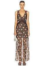 SIR. Avellino Lace Layered Dress in Chocolate Fiore Print, view 1, click to view large image.