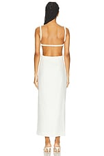 SIR. Primrose Ruched Midi Dress in Ivory, view 4, click to view large image.