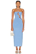 SIR. Salvador Beaded Halter Dress in Cornflower Blue, view 1, click to view large image.