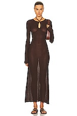 SIR. Emmeline Halter Long Sleeve Dress in Chocolate, view 1, click to view large image.