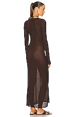 SIR. Emmeline Halter Long Sleeve Dress in Chocolate, view 3, click to view large image.