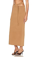 SIR. Nadja Button Midi Skirt in Cinnamon, view 3, click to view large image.