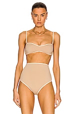 SIR. Claude Shaped Bandeau Bikini Top in Tan & Pink, view 1, click to view large image.