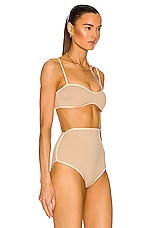 SIR. Claude Shaped Bandeau Bikini Top in Tan & Pink, view 2, click to view large image.