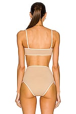 SIR. Claude Shaped Bandeau Bikini Top in Tan & Pink, view 3, click to view large image.