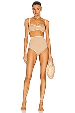 SIR. Claude Shaped Bandeau Bikini Top in Tan & Pink, view 4, click to view large image.