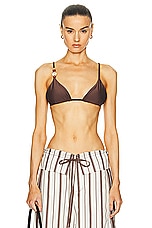 SIR. Jeanne Beaded String Triangle Bikini Top in Chocolate, view 1, click to view large image.