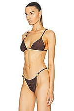 SIR. Jeanne Beaded String Triangle Bikini Top in Chocolate, view 3, click to view large image.
