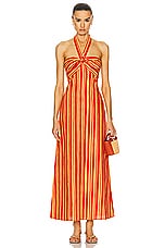Simon Miller Del Linen Dress in Retro Red & Acid Orange Stripe, view 1, click to view large image.
