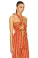 Simon Miller Lure Linen Top in Retro Red & Acid Orange Stripe, view 2, click to view large image.