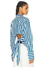 Simon Miller Loch Striped Poplin Button Up Shirt in Blue Stripe, view 1, click to view large image.