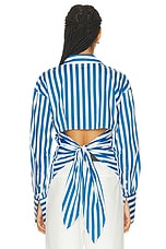 Simon Miller Loch Striped Poplin Button Up Shirt in Blue Stripe, view 4, click to view large image.