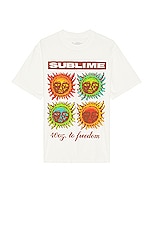 SIXTHREESEVEN Sublime Sun Grid T-shirt in Creme, view 1, click to view large image.