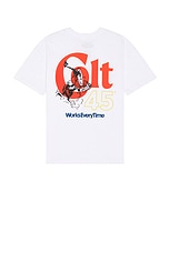 SIXTHREESEVEN Colt 45 Cowboy Tee in White, view 1, click to view large image.