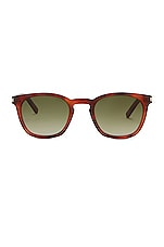 Saint Laurent SL 28 Sunglasses in Shiny Blond Havana & Gradient Green, view 1, click to view large image.