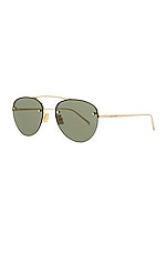 Saint Laurent Sunglass in Gold & Green, view 2, click to view large image.