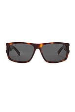 Saint Laurent Rectangle Sunglasses in Havana & Black, view 1, click to view large image.