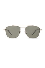 Saint Laurent Aviator Sunglasses in Silver, Crystal, & Grey, view 1, click to view large image.