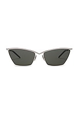 Saint Laurent Cat Eye Sunglasses in Silver & Grey, view 1, click to view large image.