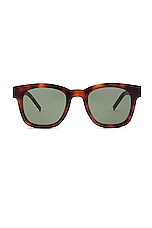 Saint Laurent Rectangular Sunglasses in Havana & Green, view 1, click to view large image.