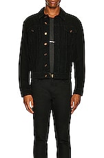 Saint Laurent Desclassic Denim Jacket in Bright Black & Stone, view 3, click to view large image.