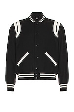 Saint Laurent Teddy Bomber Jacket in Black & White, view 1, click to view large image.