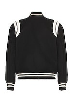 Saint Laurent Teddy Bomber Jacket in Black & White, view 2, click to view large image.