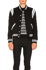 Saint Laurent Teddy Bomber Jacket in Black & White, view 3, click to view large image.