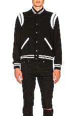 Saint Laurent Teddy Bomber Jacket in Black & White, view 4, click to view large image.