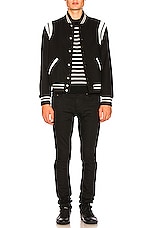 Saint Laurent Teddy Bomber Jacket in Black & White, view 7, click to view large image.