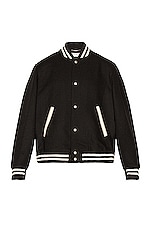 Saint Laurent Teddy College Varsity Jacket in Black, view 1, click to view large image.